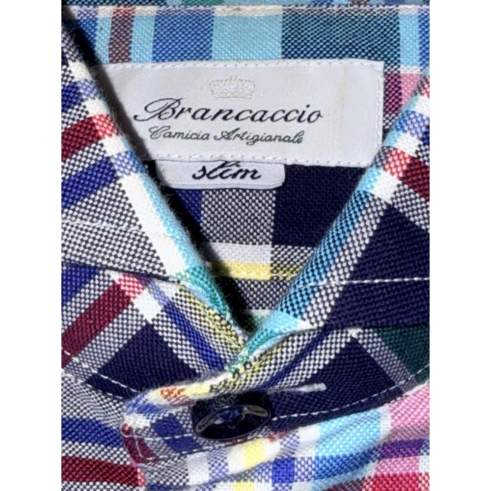 Brancaccio Plaid Shirt Mens Slim‎ Fit Long Sleeve - Picture 3 of 11